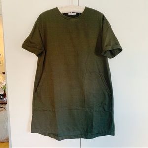 Zara Cuffed Sleeve T-Shirt Dress Hunter Green